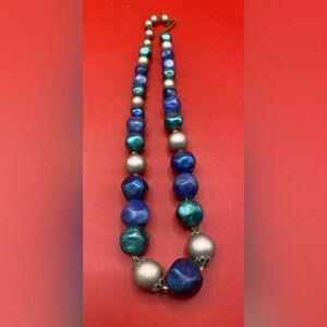 Vintage Necklace Choker Blue Green Beads 15”